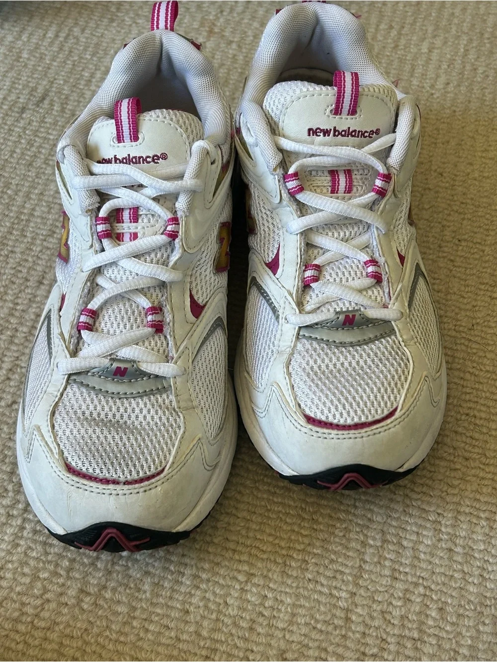 New Balance Kids White Sneakers with Pink Accents